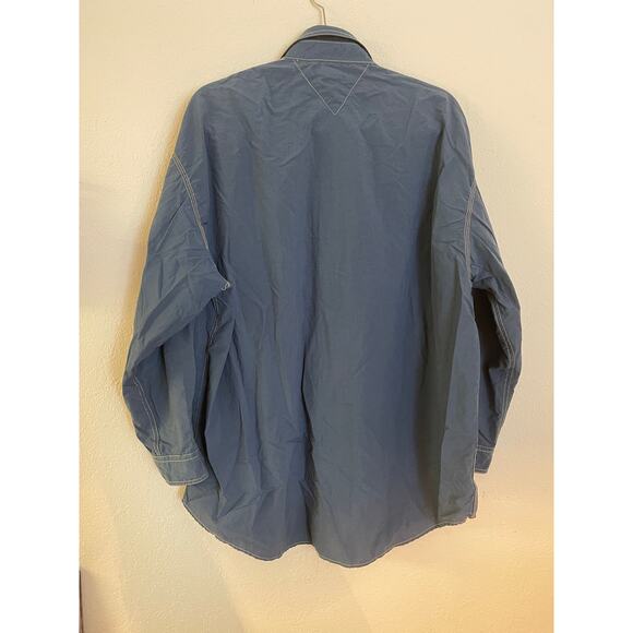 Men's Tommy HILFIGER Snap Front Blue L/S Nylon Shirt SIZE XL - Picture 4 of 8